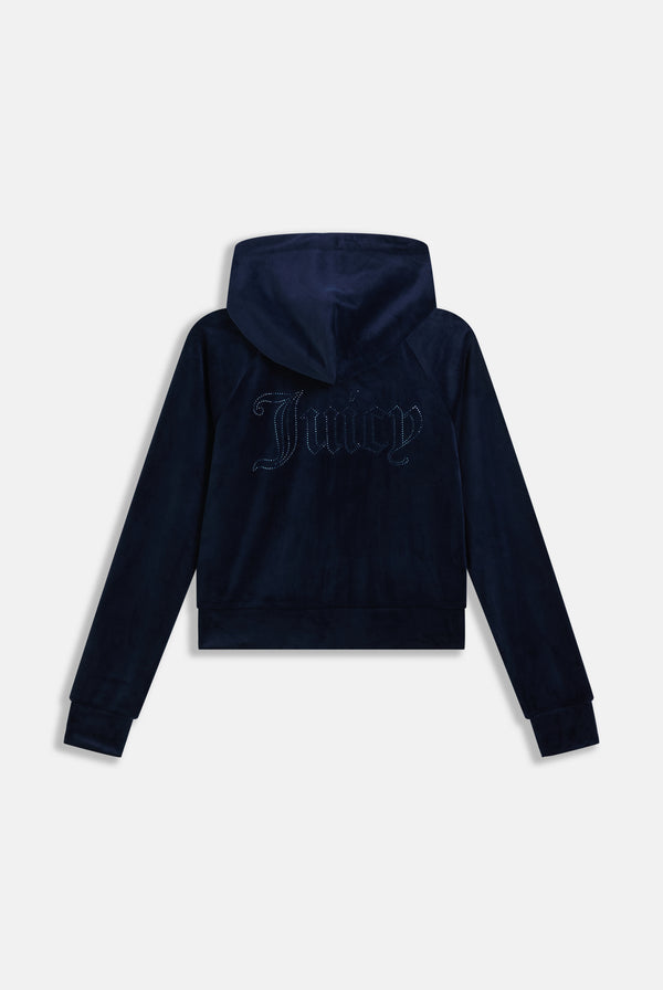 NIGHT SKY OUTLINE DIAMANTÉ VELOUR ZIP-THROUGH HOODIE