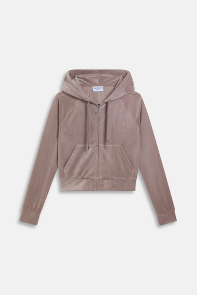 FUNGI OUTLINE DIAMANTÉ VELOUR ZIP-THROUGH HOODIE