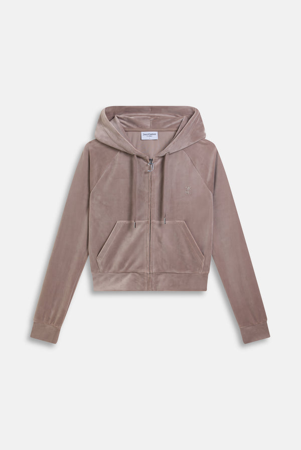 FUNGI OUTLINE DIAMANTÉ VELOUR ZIP-THROUGH HOODIE