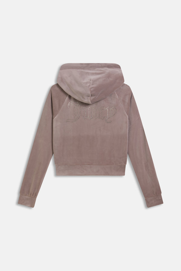 FUNGI OUTLINE DIAMANTÉ VELOUR ZIP-THROUGH HOODIE