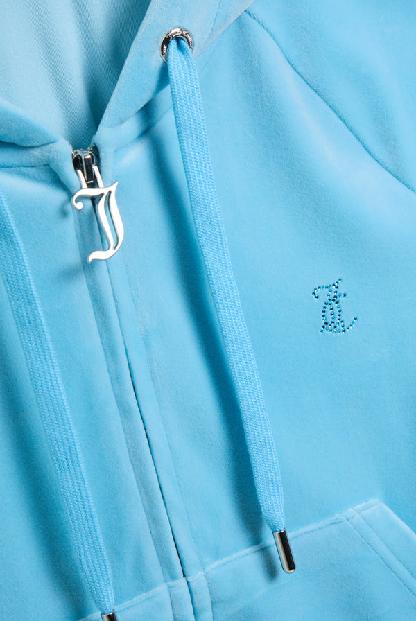 SKY BLUE OUTLINE DIAMANTÉ VELOUR ZIP-THROUGH HOODIE