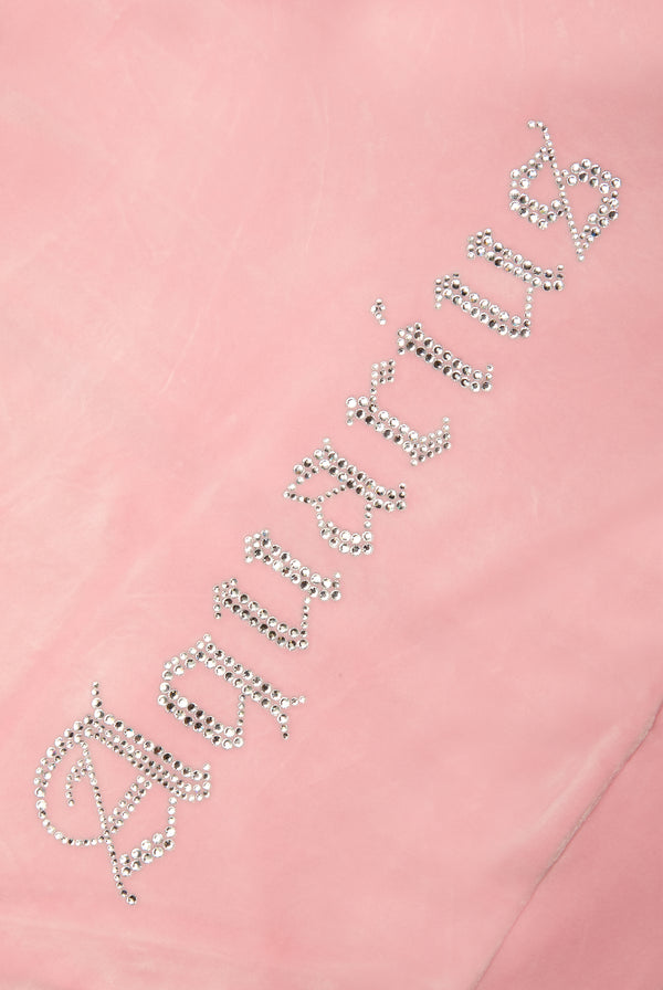 'AQUARIUS' CANDY PINK DIAMANTÉ VELOUR ZIP-THROUGH HOODIE