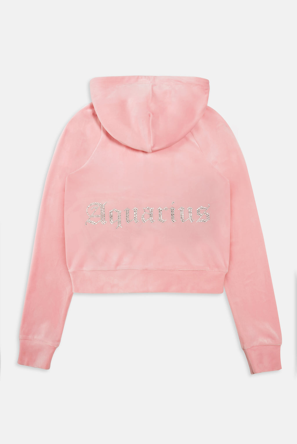 'AQUARIUS' CANDY PINK DIAMANTÉ VELOUR ZIP-THROUGH HOODIE