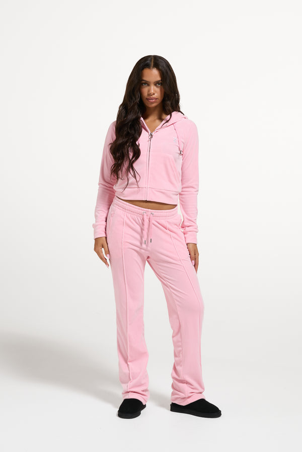 JUICY PINK DIAMANTÉ VELOUR ZIP-THROUGH HOODIE