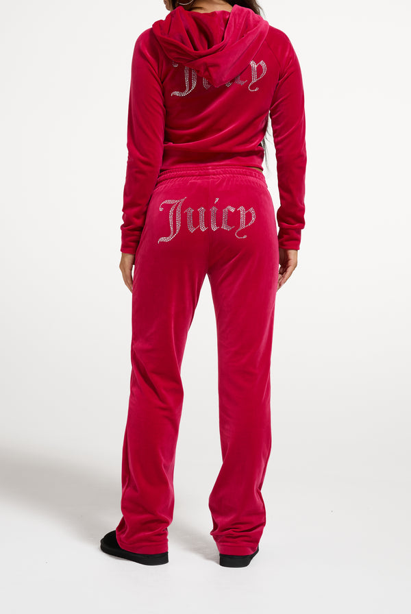 Persian Red Velour Diamanté Tracksuit Bottom