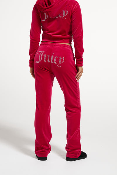 Persian Red Velour Diamanté Tracksuit Bottom