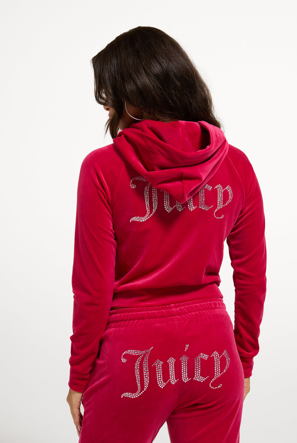 Persian Red Diamanté Velour Zip-Through Hoodie