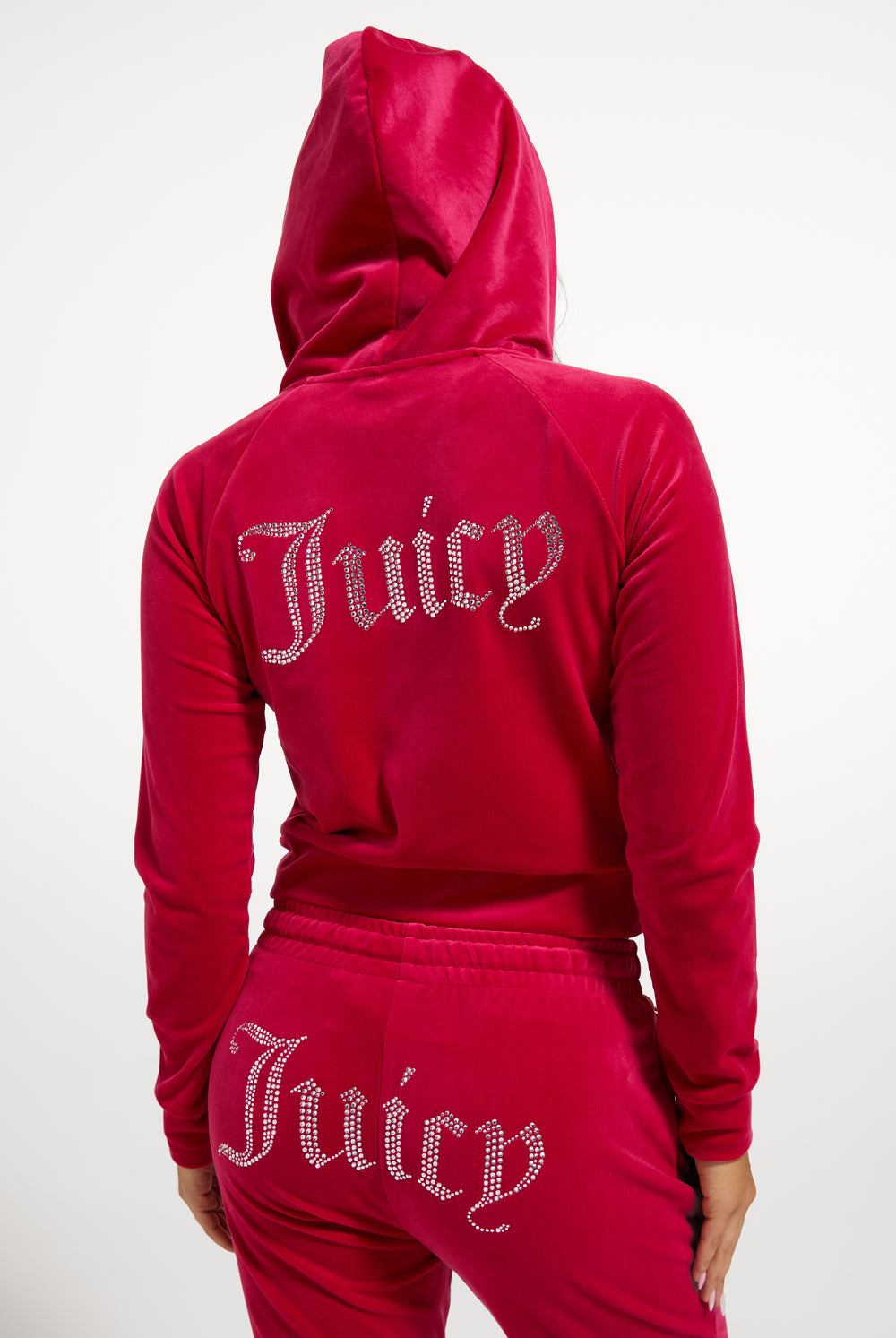 Persian Red Diamanté Velour Zip-Through Hoodie