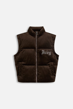 Displays the Java 'Juicy' branded Old Gothic Diamanté Puffa Jacket