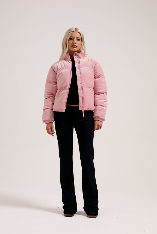 JUICY PINK VELOUR DIAMANTÉ PUFFER JACKET