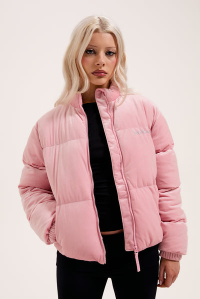 JUICY PINK VELOUR DIAMANTÉ PUFFER JACKET