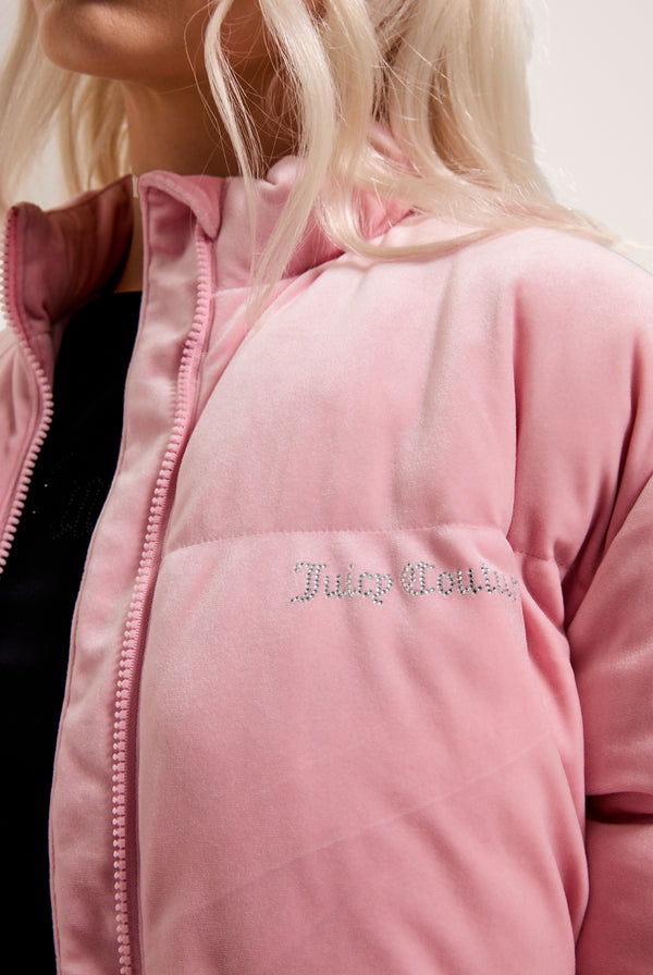 JUICY PINK VELOUR DIAMANTÉ PUFFER JACKET