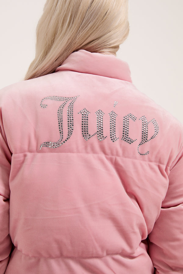 JUICY PINK VELOUR DIAMANTÉ PUFFER JACKET