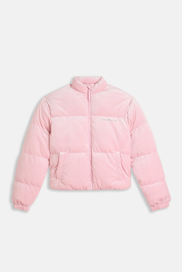 JUICY PINK VELOUR DIAMANTÉ PUFFER JACKET