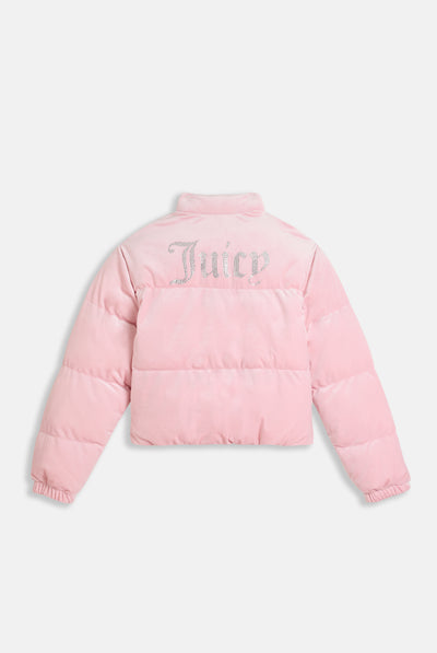 JUICY PINK VELOUR DIAMANTÉ PUFFER JACKET