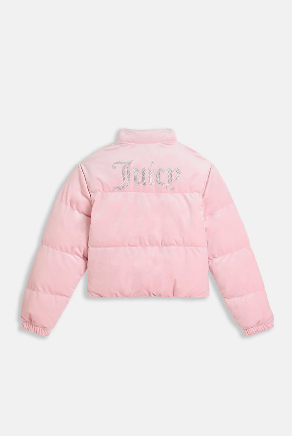 JUICY PINK VELOUR DIAMANTÉ PUFFER JACKET