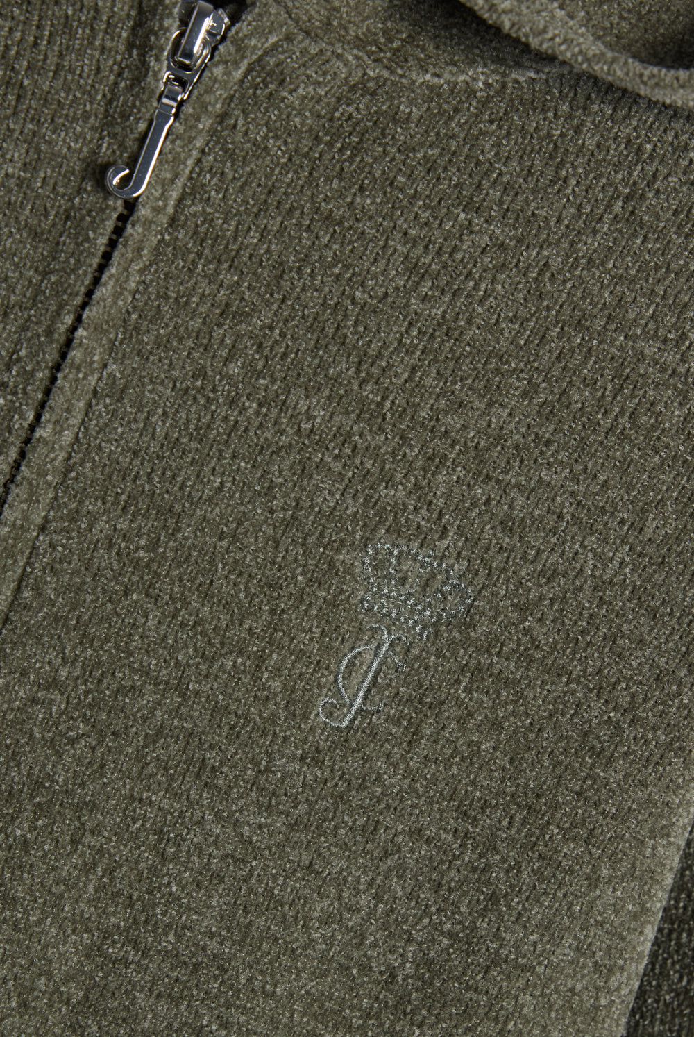 Displays the Oil Green 'Juicy' branded Luxe Knit Hoodie featuring the juicy couture branding 