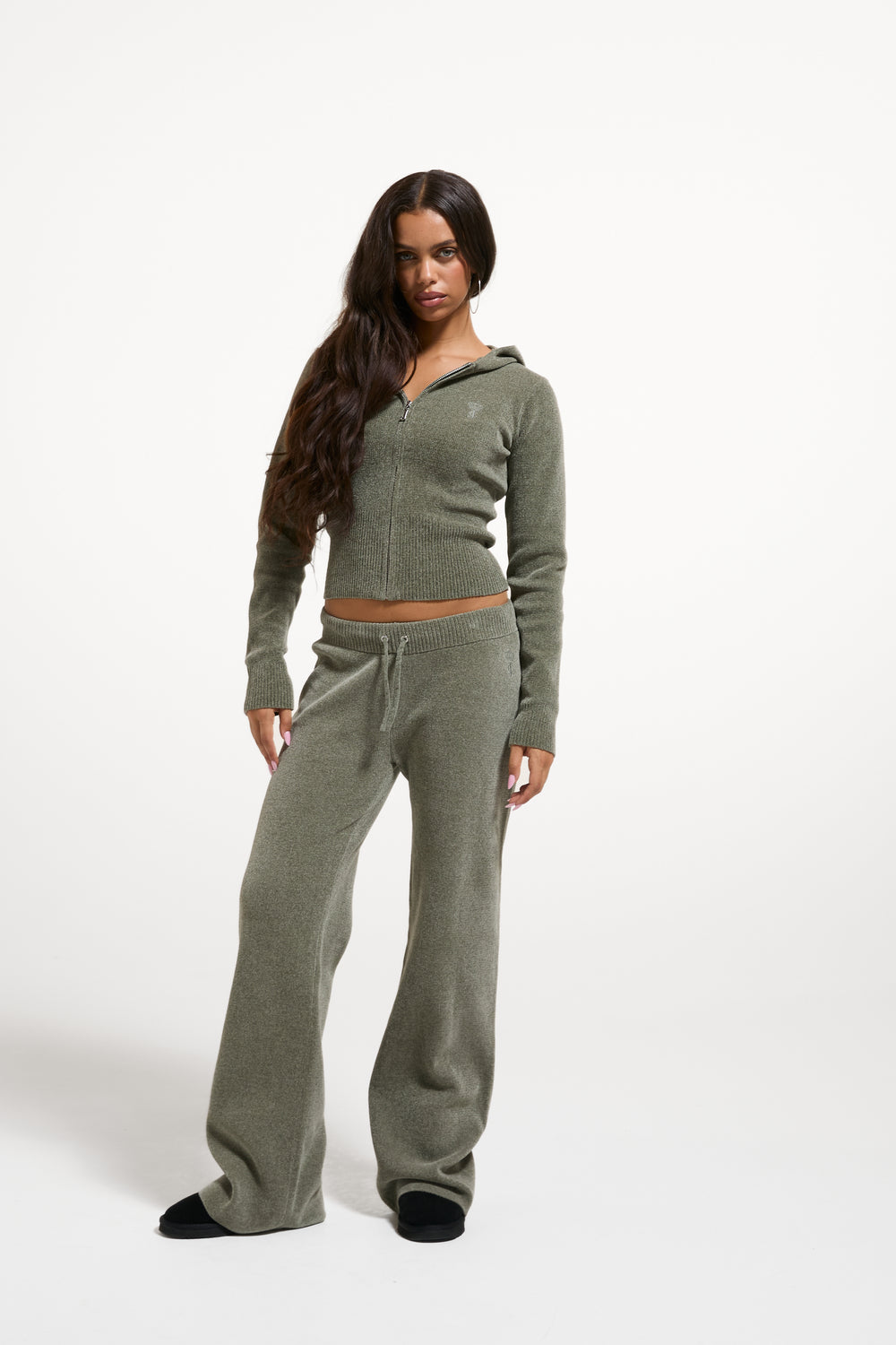 Oil Green Luxe Knit Straight Leg Pant