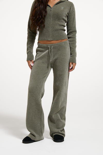 Oil Green Luxe Knit Straight Leg Pant