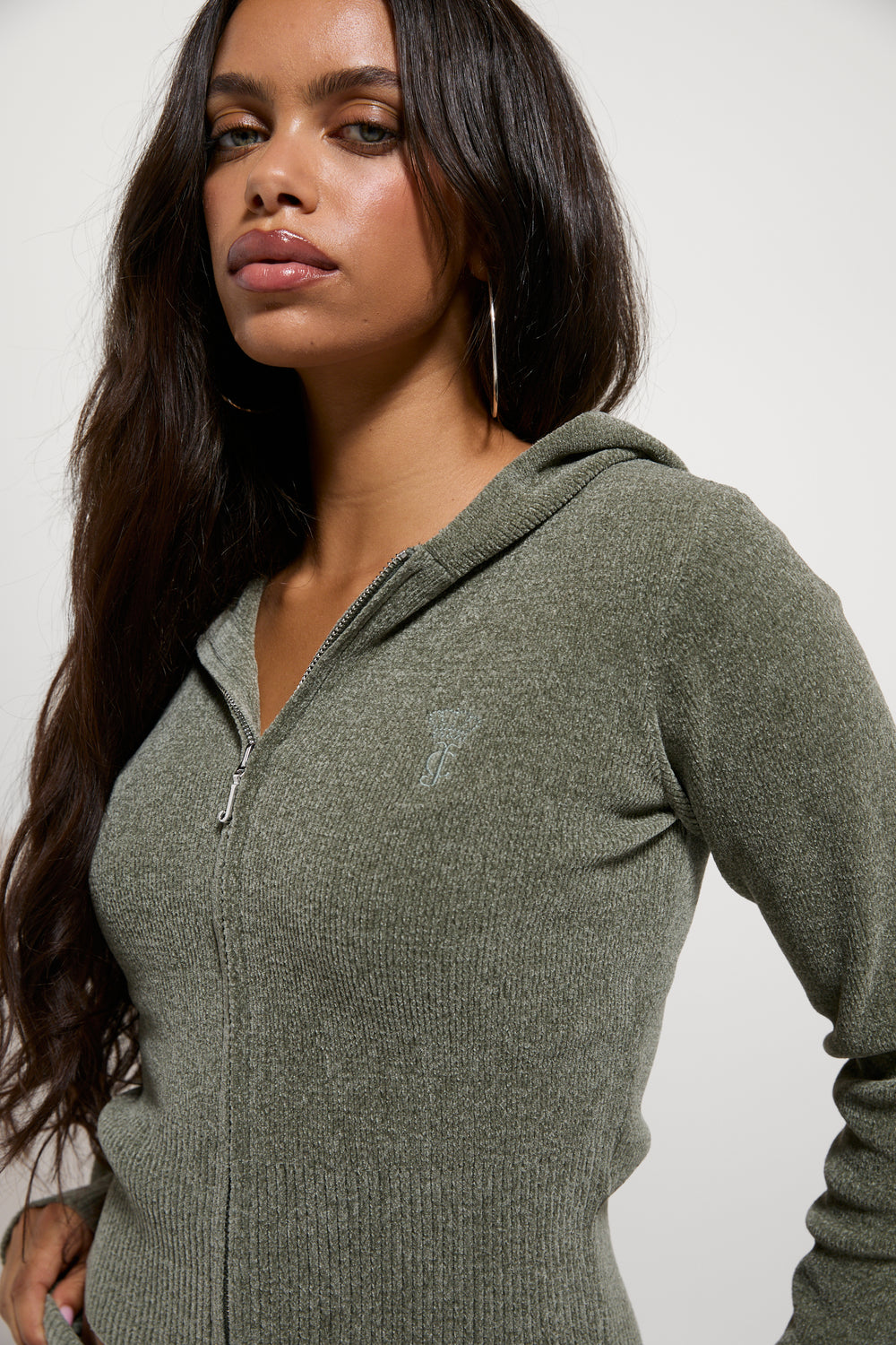 Oil Green Luxe Knit Hoodie