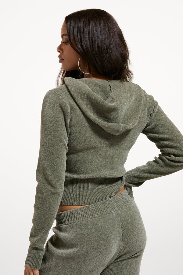 Oil Green Luxe Knit Hoodie