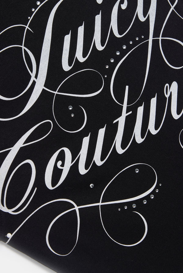 Displays the Black 'Juicy' branded Script Boatneck Top featuring the juicy couture branding