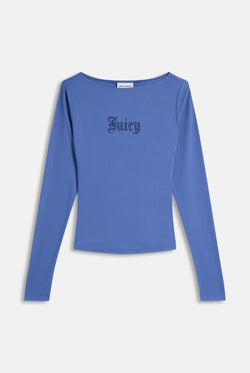 Displays the Greyblue 'Juicy' branded Boat Neck Long Sleeve T-Shirt