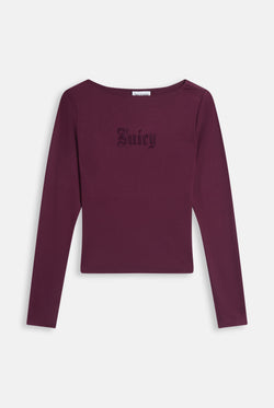 Displays the Winetasting 'Juicy' branded Boat Neck Long Sleeve T-Shirt