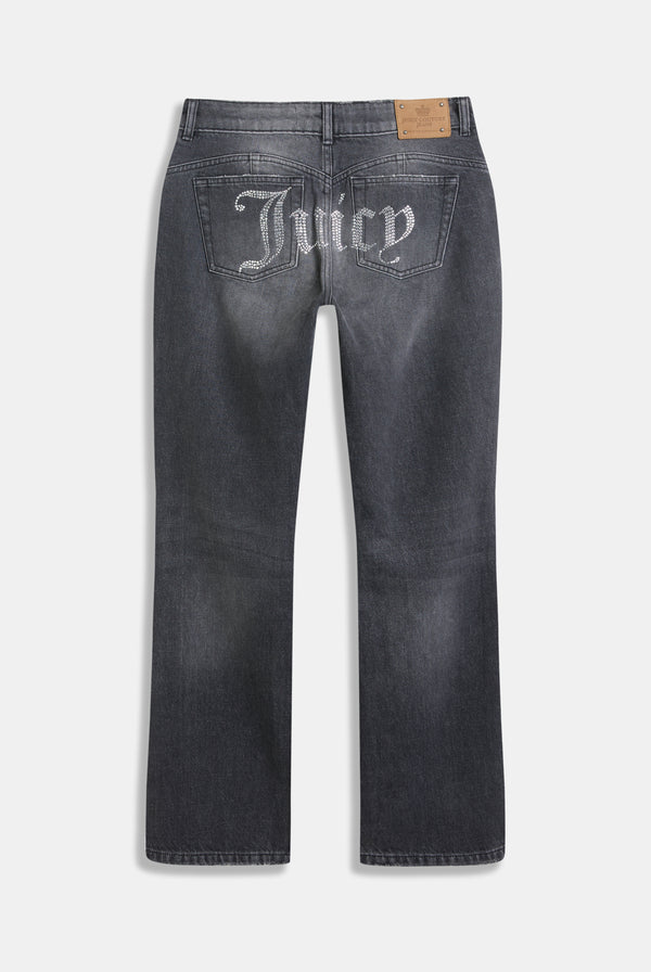 WASHED BLACK DIAMANTE BOOTCUT JEANS