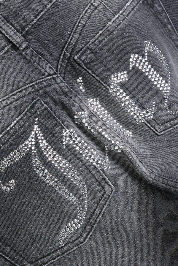 WASHED BLACK DIAMANTE BOOTCUT JEANS