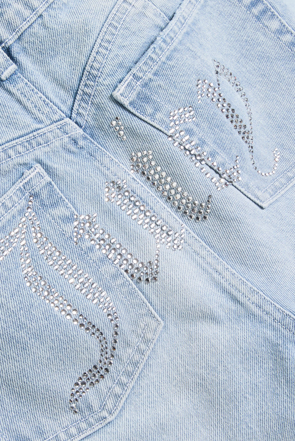 LIGHT WASH DIAMANTE BOOTCUT JEANS