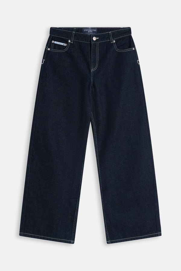 Indigo Denim Mid Rise Wide Leg Jeans