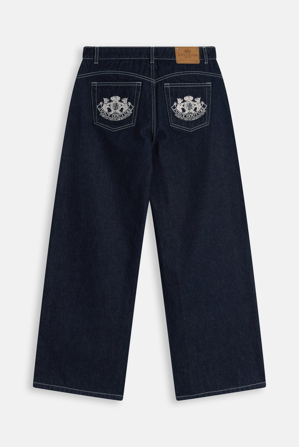 Indigo Denim Mid Rise Wide Leg Jeans