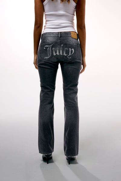WASHED BLACK DIAMANTE BOOTCUT JEANS