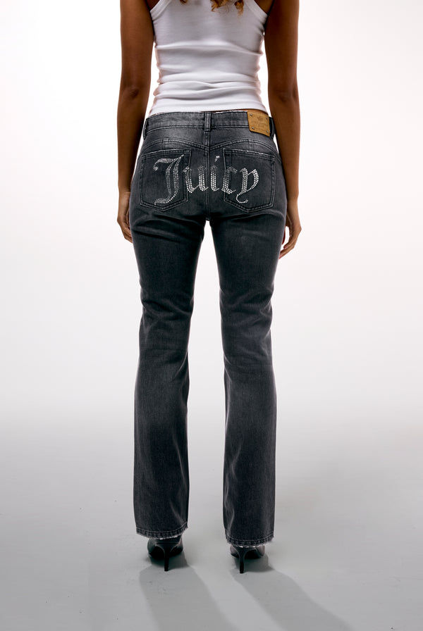 WASHED BLACK DIAMANTE BOOTCUT JEANS