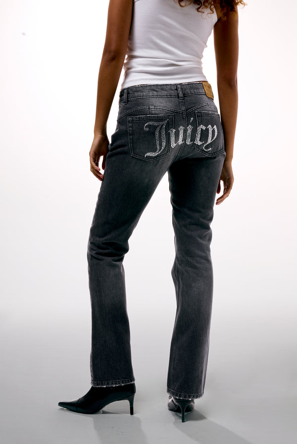 WASHED BLACK DIAMANTE BOOTCUT JEANS