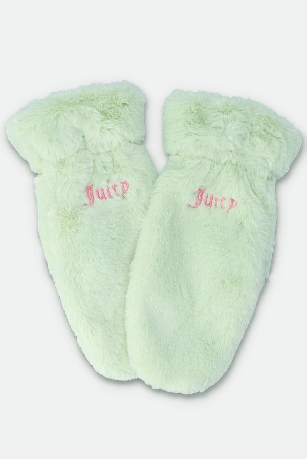 BOK CHOY FAUX FUR MITTENS