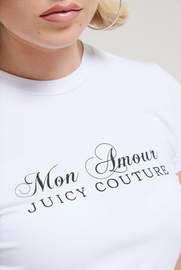 WHITE JERSEY FITTED 'MON AMOUR' TEE