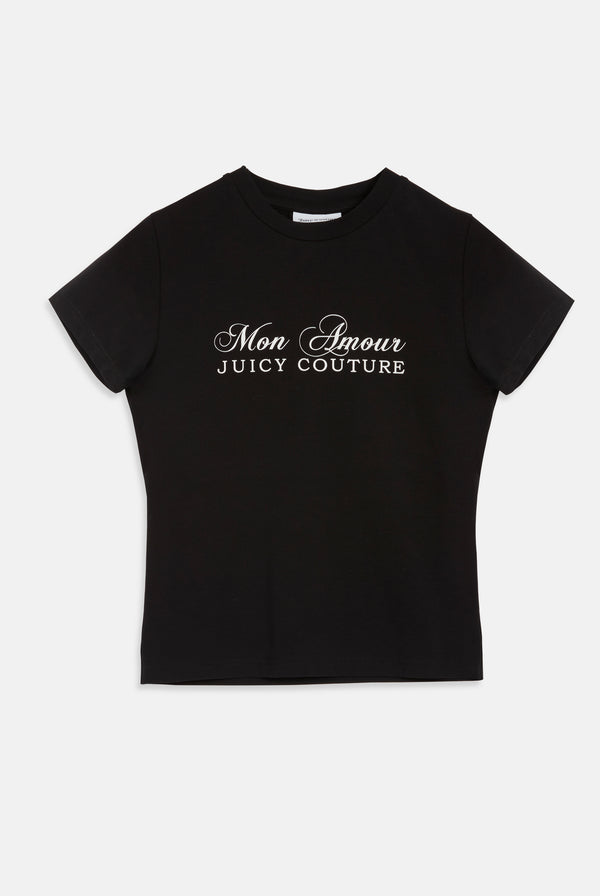 BLACK JERSEY FITTED 'MON AMOUR' TEE