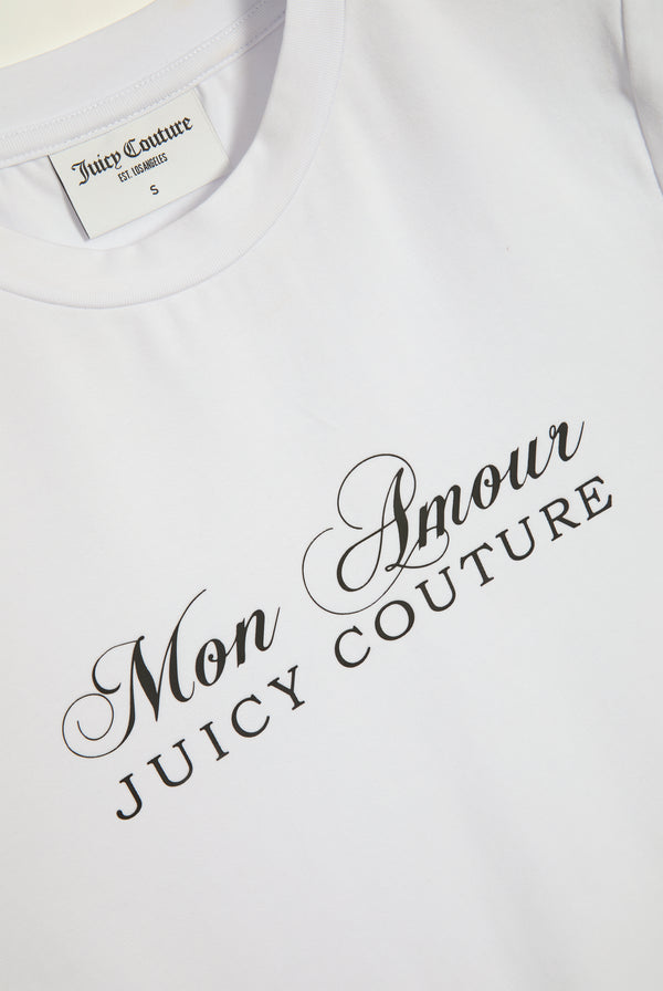 WHITE JERSEY FITTED 'MON AMOUR' TEE