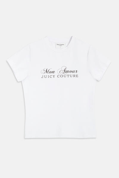 WHITE JERSEY FITTED 'MON AMOUR' TEE