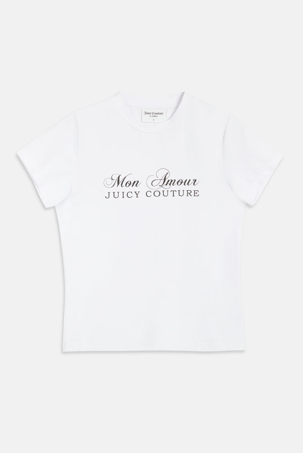 WHITE JERSEY FITTED 'MON AMOUR' TEE