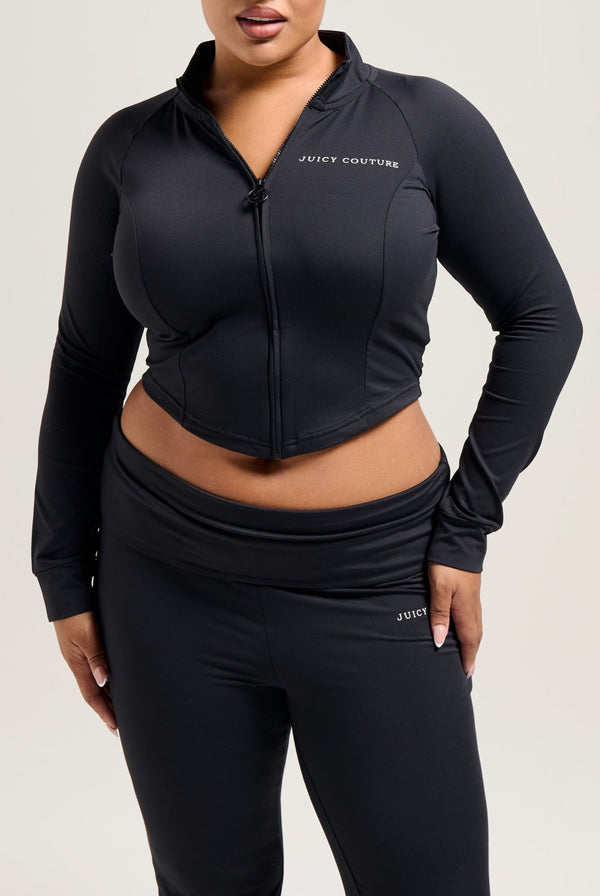 BLACK PEACHED INTERLOCK CORSET TRACKTOP