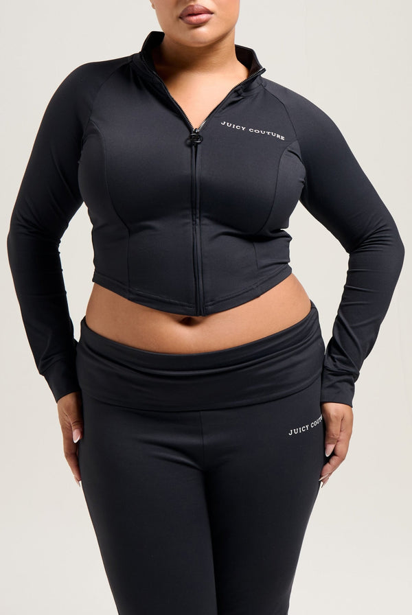 BLACK PEACHED INTERLOCK CORSET TRACKTOP