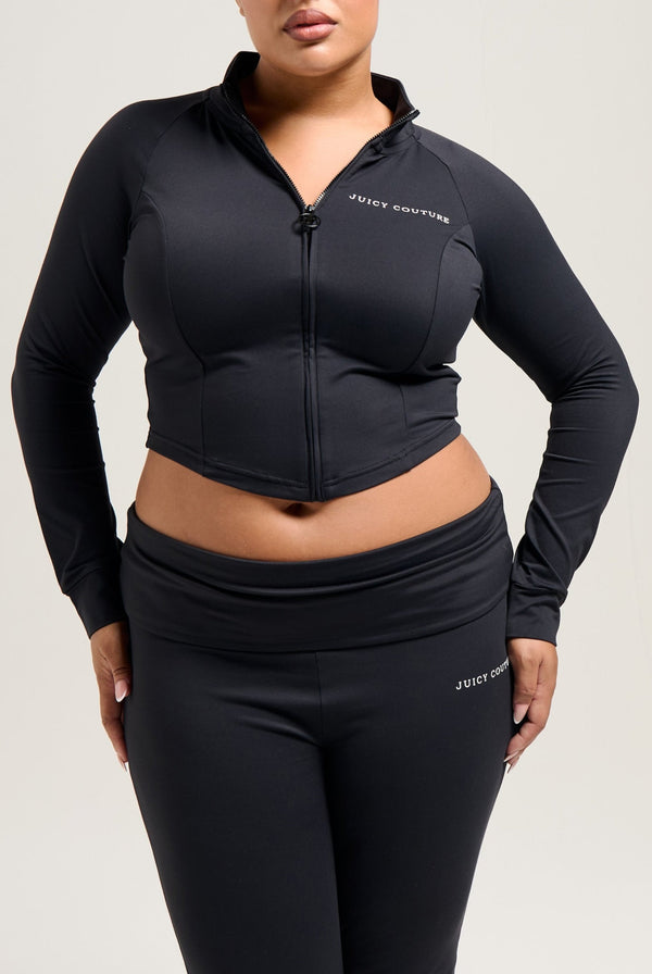 BLACK ROLL DOWN LOW RISE PEACHED TRACK PANT