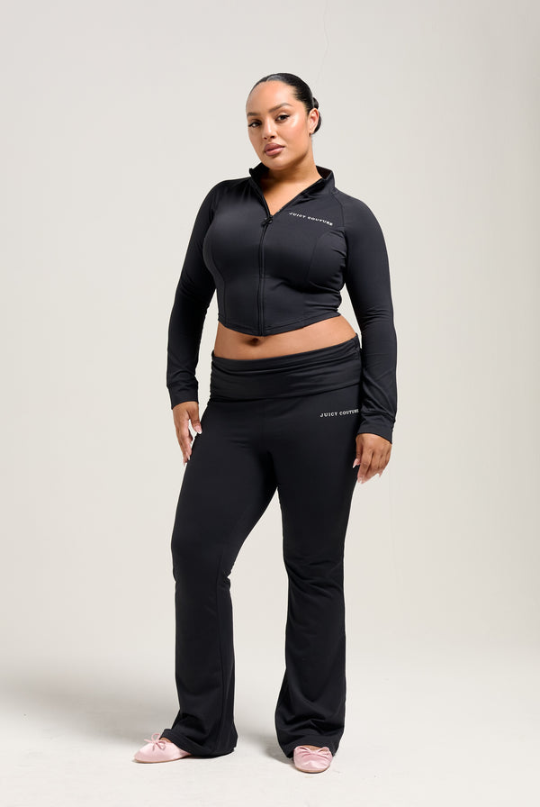 BLACK ROLL DOWN LOW RISE PEACHED TRACK PANT