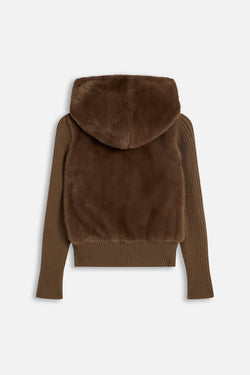 Displays the Java 'Juicy' branded Faux Fur Knitted Jacket