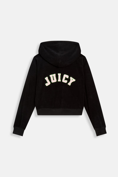 BLACK OVERSIZED COLLEGIATE CROPPED TOWELLING HOODIE