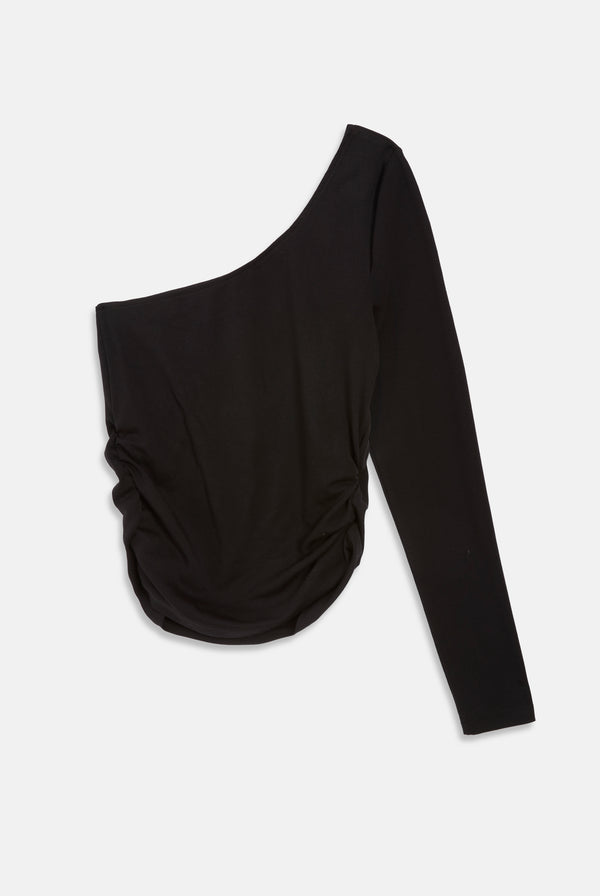 BLACK JERSEY ASYMMETRIC ONE SHOULDER TOP