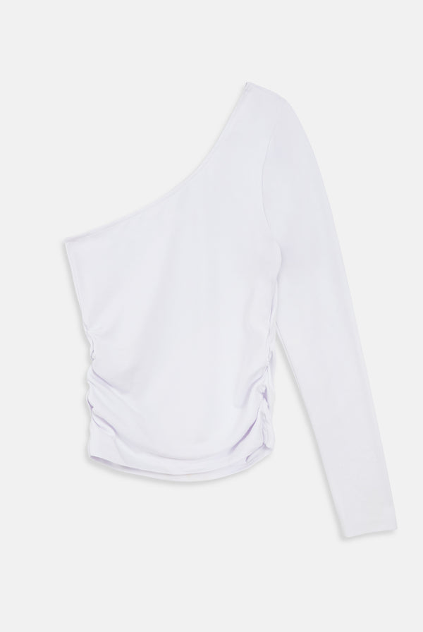 WHITE JERSEY ASYMMETRIC ONE SHOULDER TOP